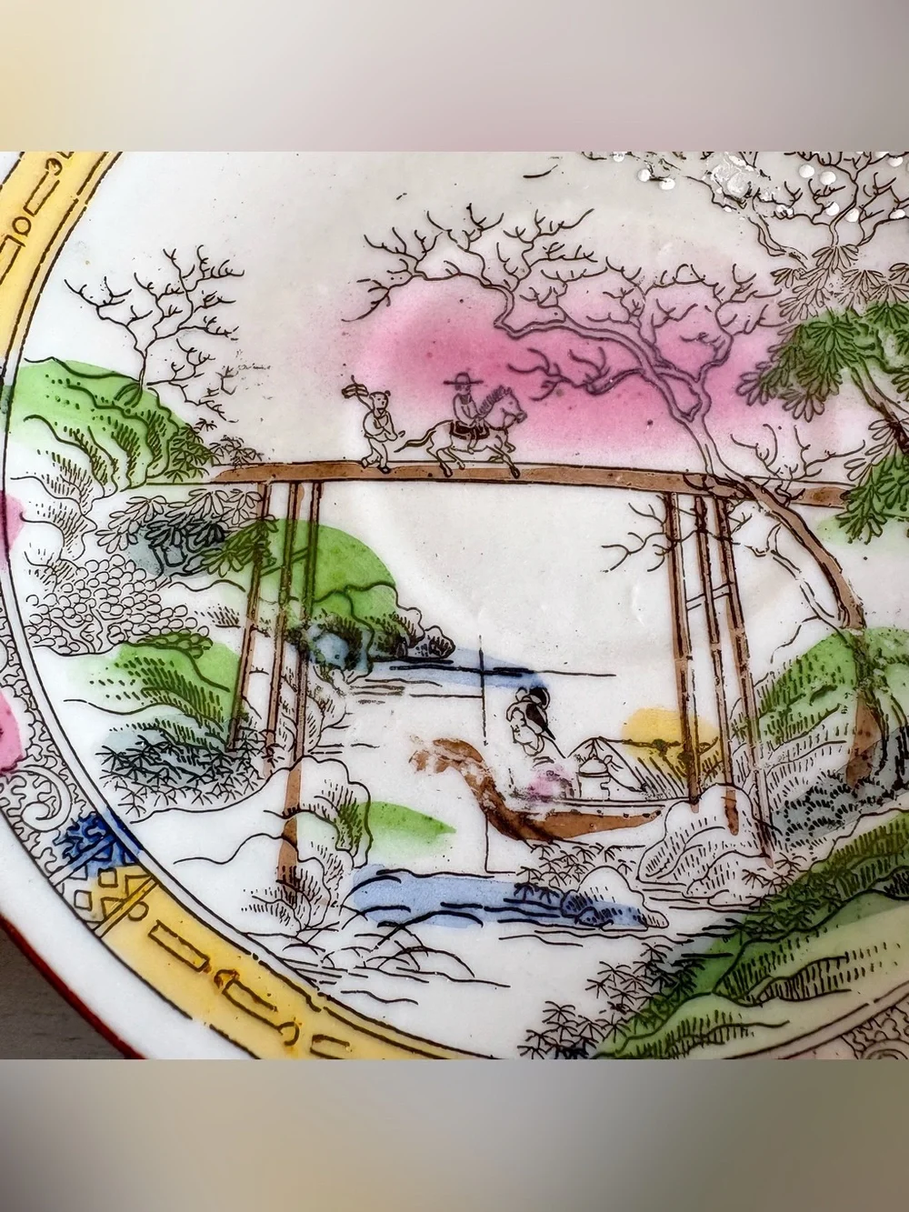 VTG 6 Hand-Painted Japanese Porcelain Saucers Plates Landscape Cherry Blossom
